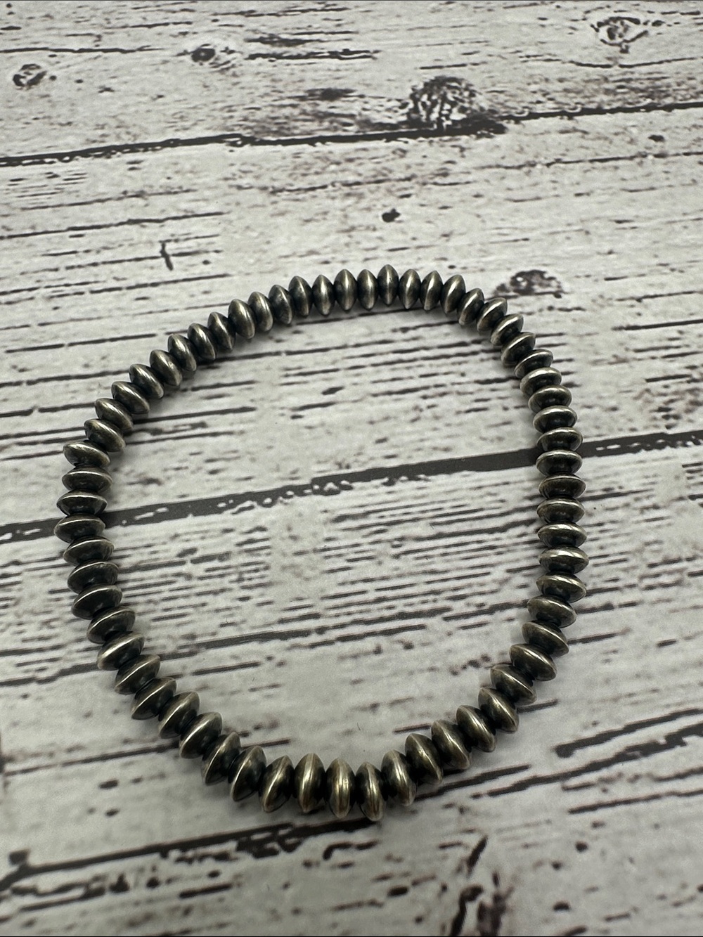 Bryannen Halwood Navajo Oxidized Handmade Silver Pearl Stretch Bracelet